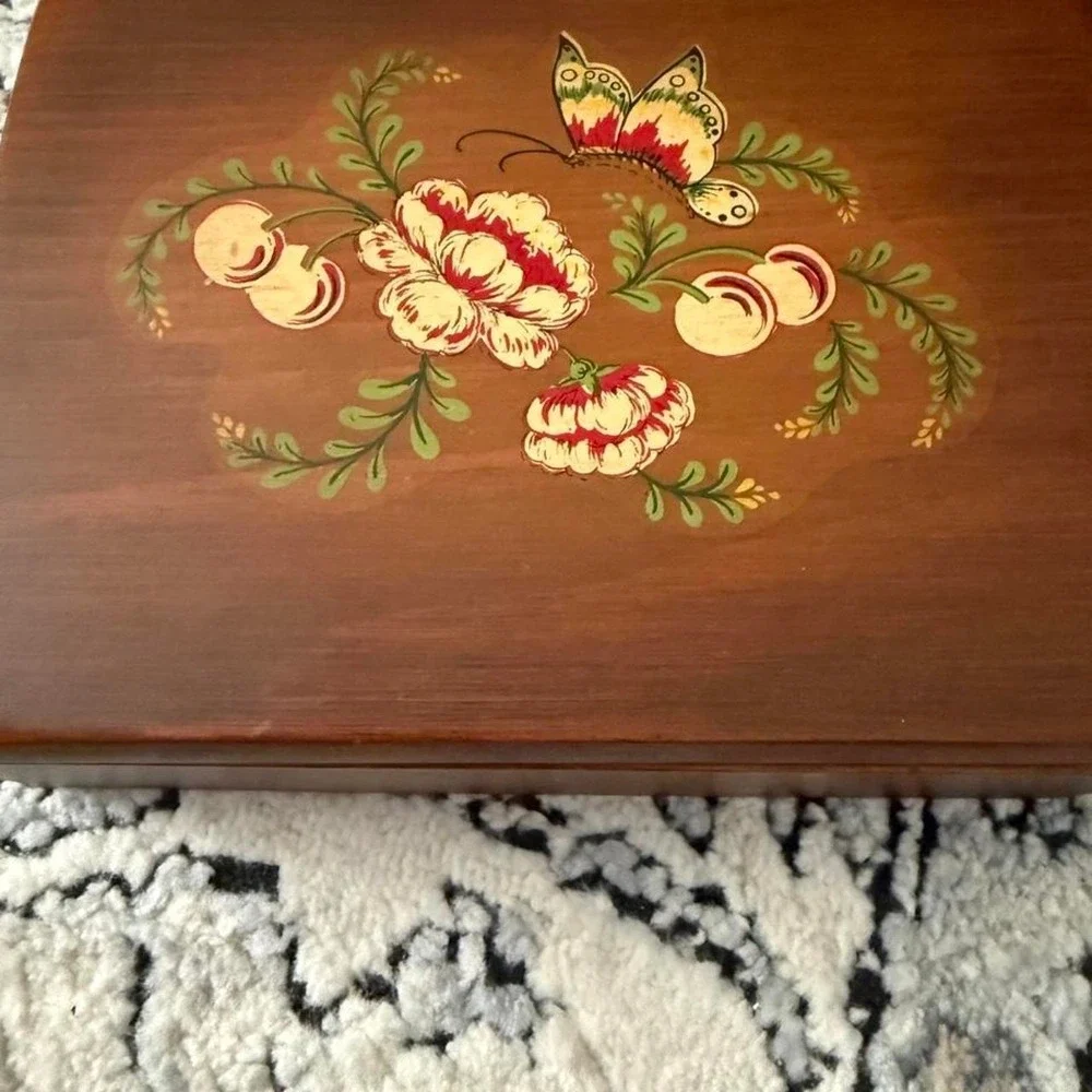 Vintage Hand painted wooden box with floral design